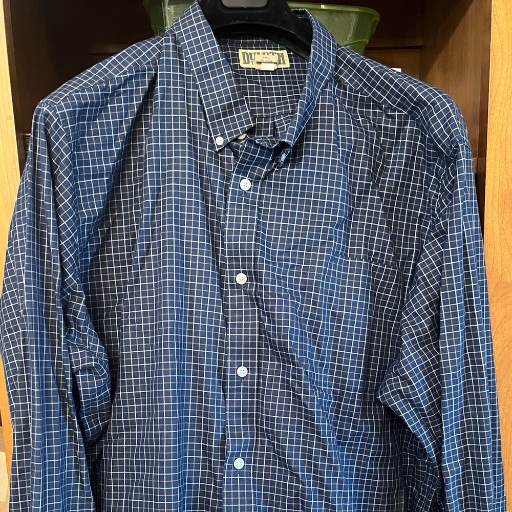 Duluth Trading Co. Mens 4XL Shirt Long Sleeve Button-Down Blue Plaid Check